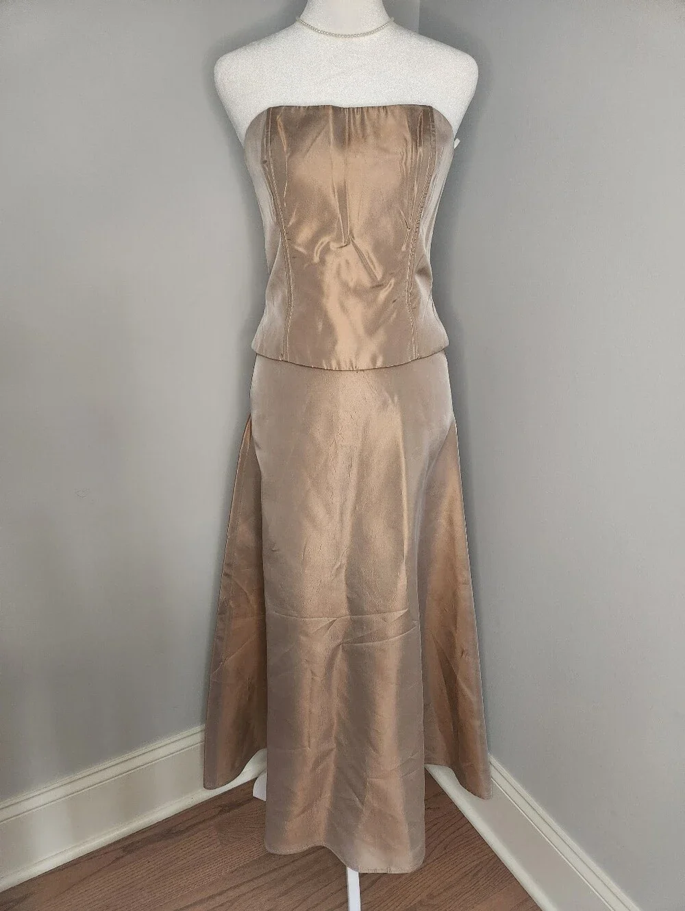 Jessica McClintock Strapless Metallic Taupe Taffeta Two-Piece Gown 4/6 VINTAGE